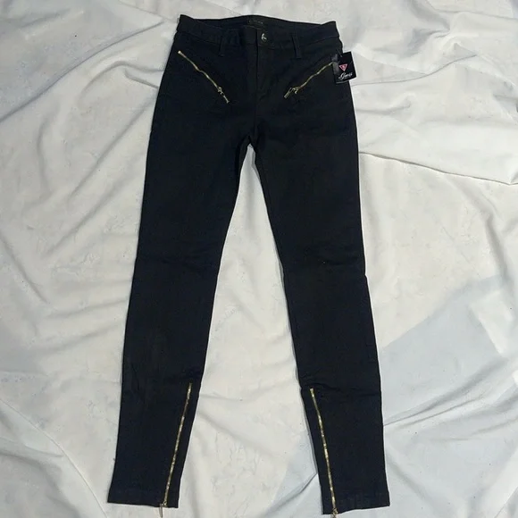 New Guess Marciano Zipper Black Wash Skinny Jeans 6 28 - Picture 6 of 9